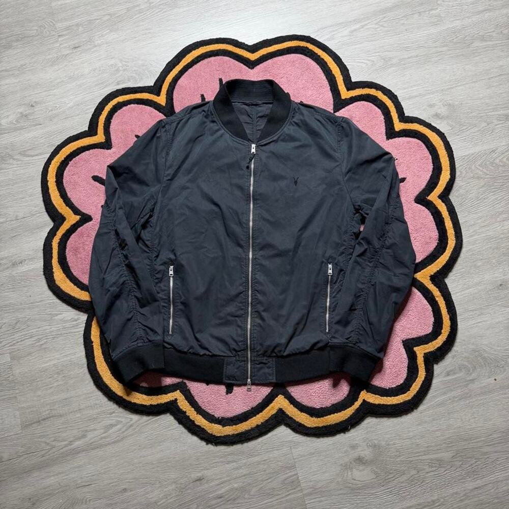 AllSaints Bassett Full Zip Bomber Jacket Size Large Black